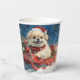 Pekingese Dog in Sledge Let it Snow Christmas Paper Cups