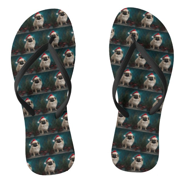 Pekingese Dog in Snow Christmas Jandals (Footbed)