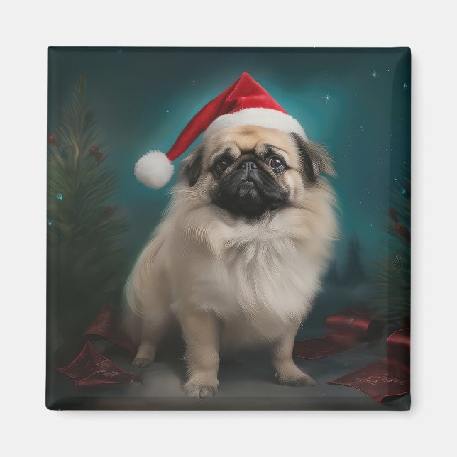 Pekingese Dog in Snow Christmas Magnet (Front)
