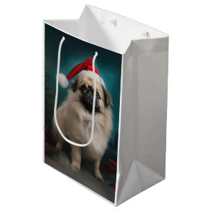 Pekingese Dog in Snow Christmas Medium Gift Bag