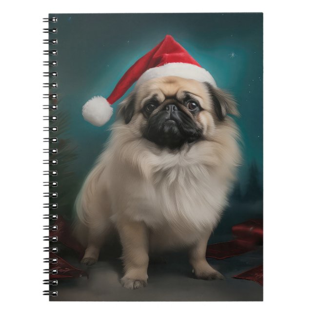 Pekingese Dog in Snow Christmas Notebook (Front)