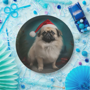 Pekingese Dog in Snow Christmas Paper Plate