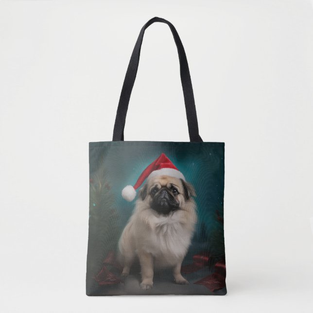 Pekingese Dog in Snow Christmas Tote Bag (Front)