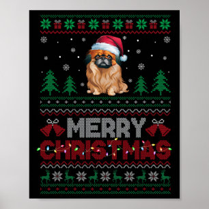 Pekingese Dog Lovers Santa Hat Christmas Tree Ligh Poster
