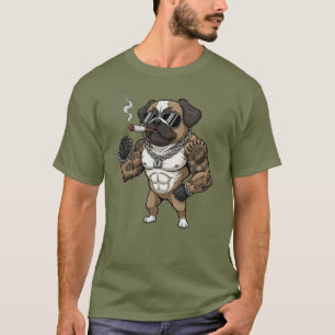 Pekingese Dog, muscular, tattooed, bodybuilder  T-Shirt