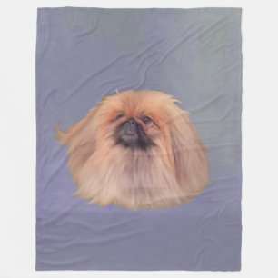 Pekingese Dog on Blue Fleece Blanket