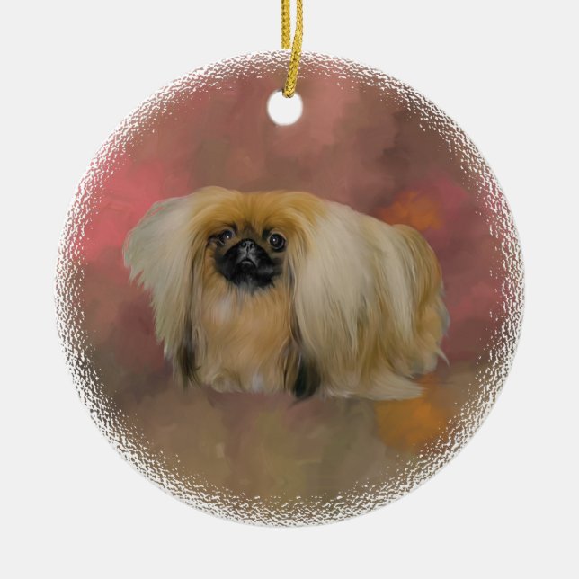 Pekingese Dog on Mauve Abstract Ceramic Tree Decoration (Front)