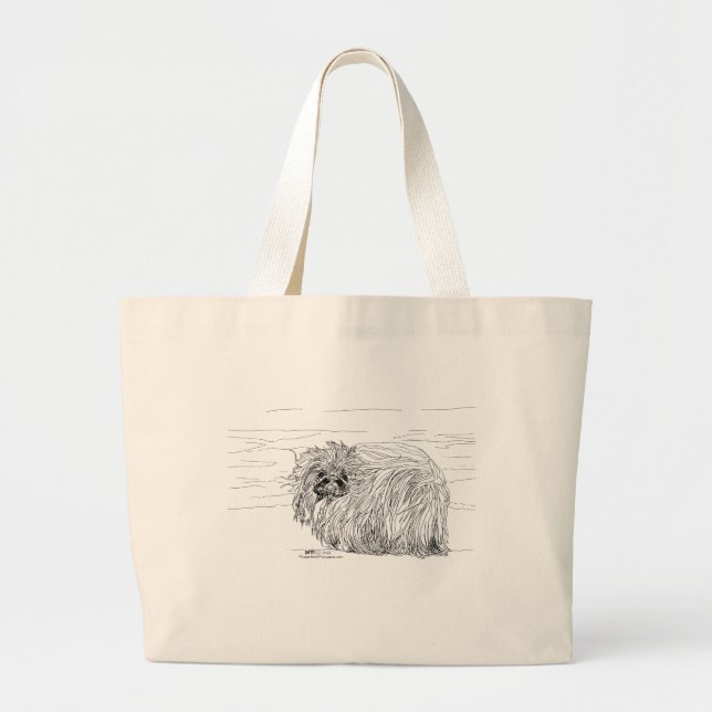 Pekingese Dog Seaside Large Tote Bag (Front)