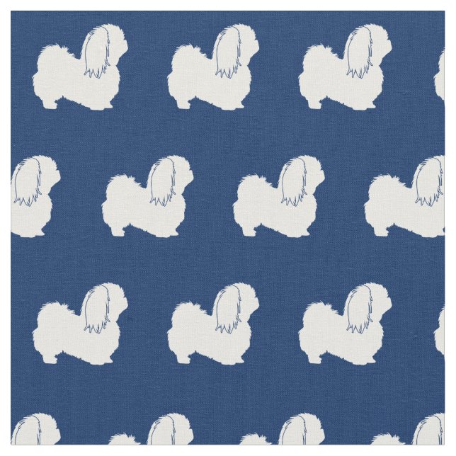 Pekingese Dog Silhouette Pet Navy Blue Fabric (Close Up)