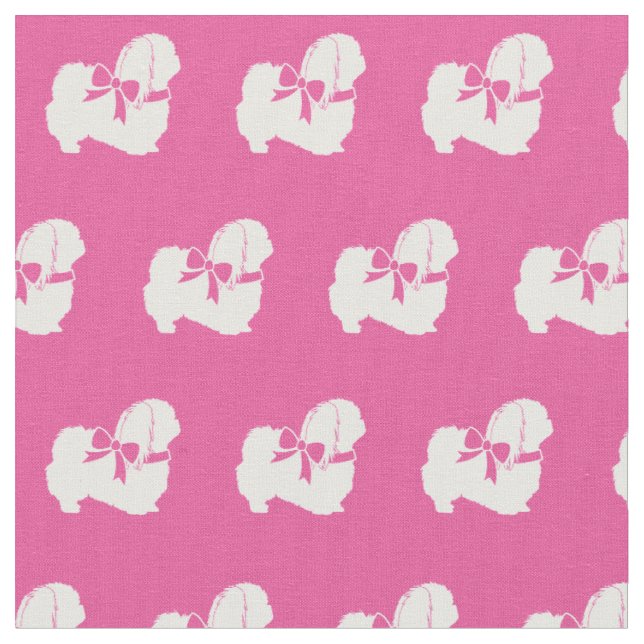 Pekingese Dog Silhouette Pet Pink Fabric (Close Up)
