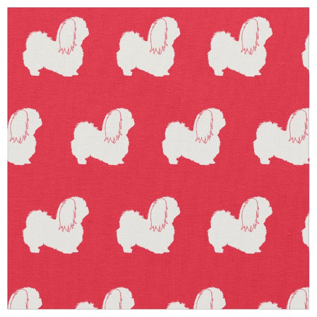 Pekingese Dog Silhouette Pet Red Fabric (Close Up)