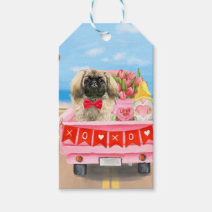 Pekingese Dog Valentine's Day Truck Hearts Gift Tags