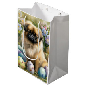 Pekingese Dog with Easter Eggs Holiday Medium Gift Bag