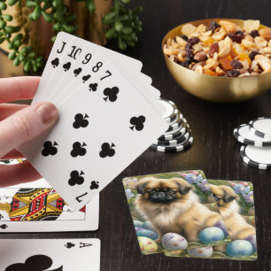 Pekingese Dog with Easter Eggs Holiday Playing Cards