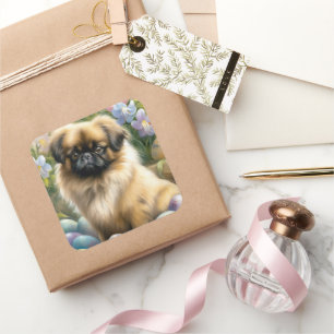 Pekingese Dog with Easter Eggs Holiday  Square Sticker