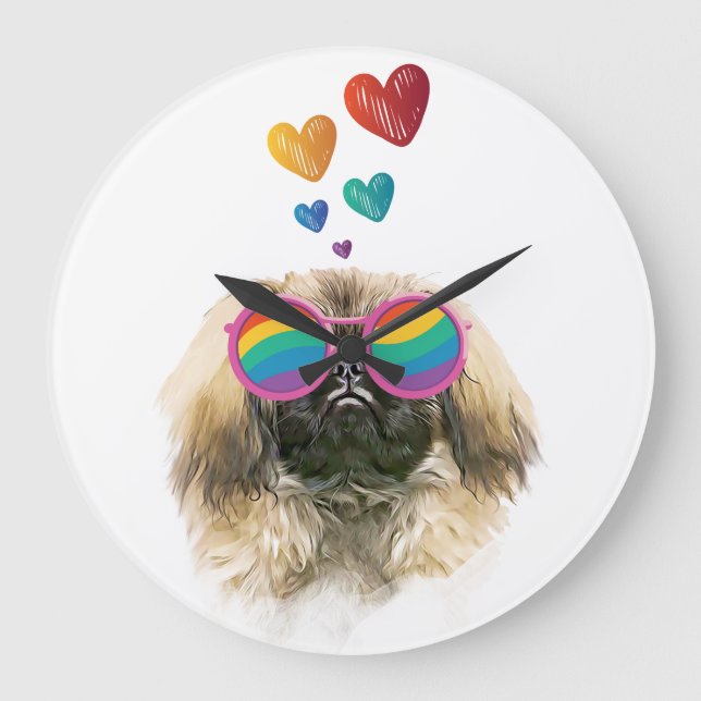 Pekingese Dog with Hearts Valentine's Day Large Clock (Front)