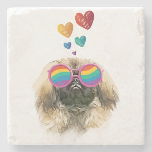 Pekingese Dog with Hearts Valentine's Day Stone Coaster