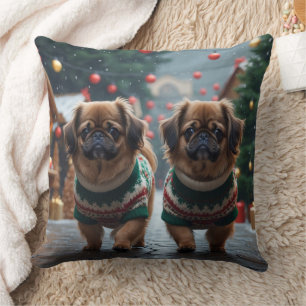 Pekingese Dogs Christmas Snow Holiday Cushion