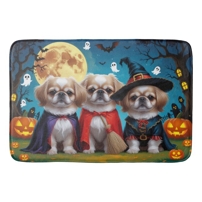 Pekingese Dogs Pumpkin Halloween Funny Bath Mat (Front)