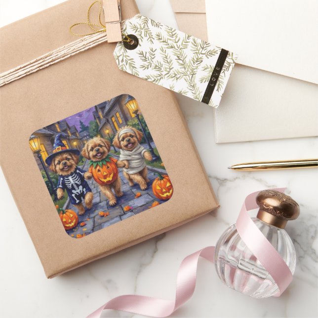 Pekingese Dogs Trick-or-Treating Halloween Costume Square Sticker (Gifting)