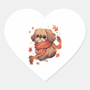 Pekingese Fall Dog Autumn Leaves Thanksgiving Heart Sticker