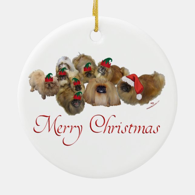 Pekingese Group Christmas Ceramic Tree Decoration (Back)