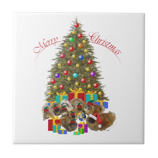 Pekingese Group Christmas Tile (Front)