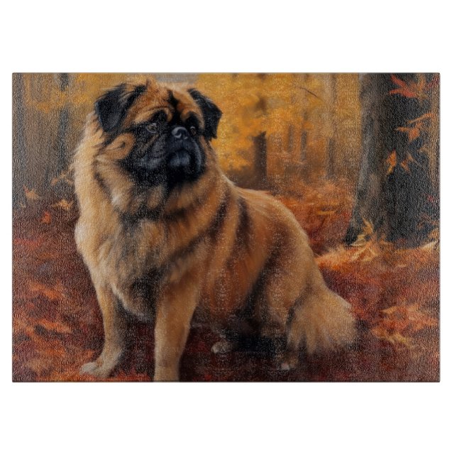 Pekingese in Autumn Leaves Fall Inspire Cutting Board (Front)