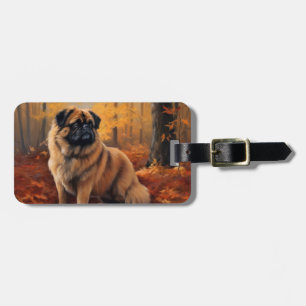 Pekingese in Autumn Leaves Fall Inspire Luggage Tag