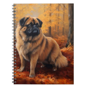 Pekingese in Autumn Leaves Fall Inspire Notebook