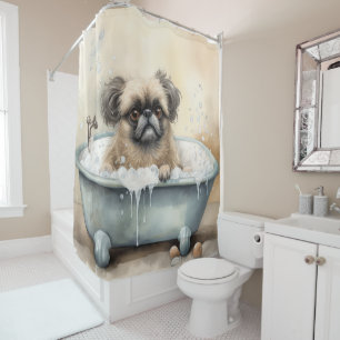 Pekingese In Bathtub Watercolor Dog Art Shower Curtain