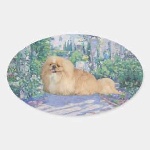 Pekingese in Lavender Oval Sticker