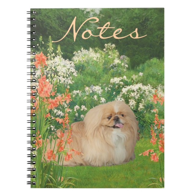 Pekingese in the Garden Spiral Notebook (Front)