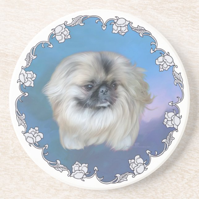 Pekingese Lily on Blue Coaster (Front)