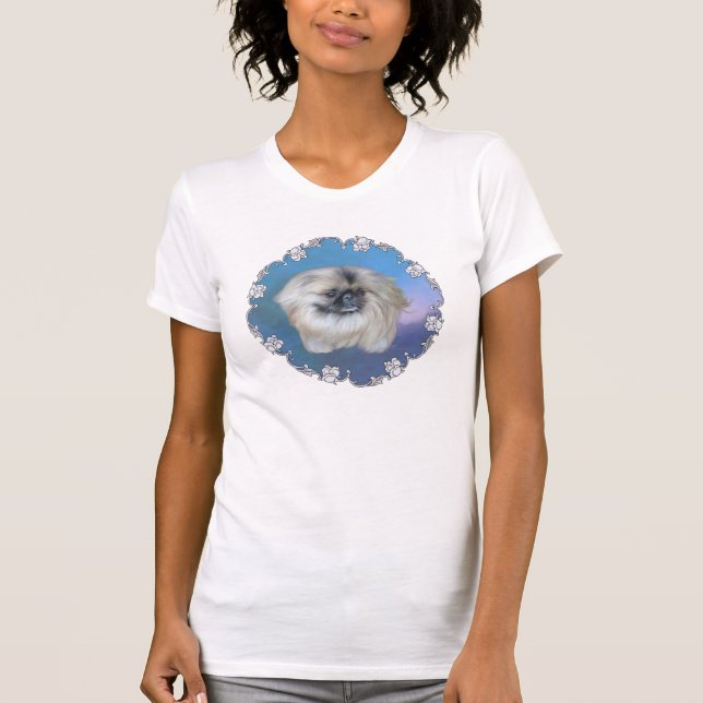 Pekingese Lily on Blue T-Shirt (Front)