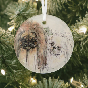 Pekingese Lovers by Hevener Glass Tree Decoration
