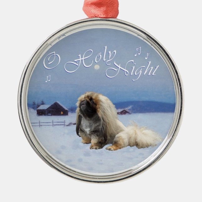 Pekingese O Holy Night Metal Tree Decoration (Front)