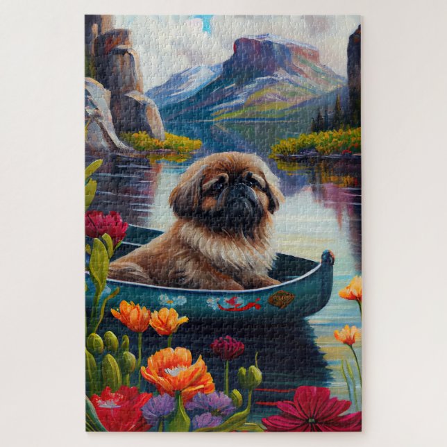 Pekingese on a Paddle: A Scenic Adventure Jigsaw Puzzle (Vertical)