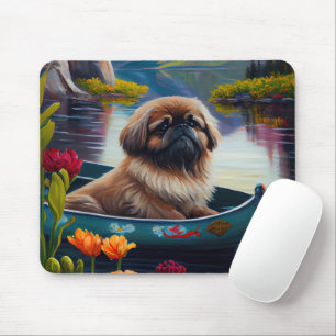 Pekingese on a Paddle: A Scenic Adventure Mouse Pad