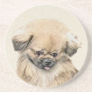 Pekingese Painting - Cute Original Dog Art Coaster
