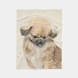 Pekingese Painting - Cute Original Dog Art Fleece Blanket