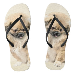 Pekingese Painting - Cute Original Dog Art Jandals