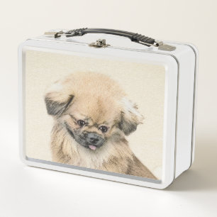 Pekingese Painting - Cute Original Dog Art Metal Lunch Box