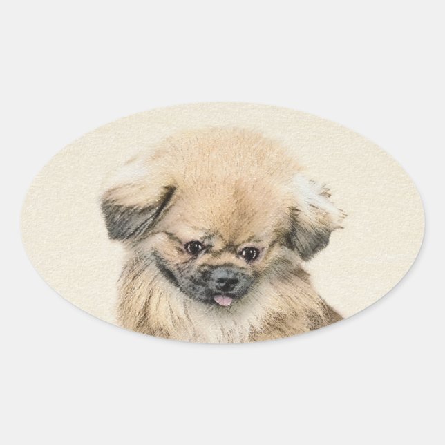 Pekingese Painting - Cute Original Dog Art Oval Sticker (Front)