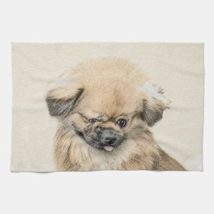 Pekingese Painting - Cute Original Dog Art Tea Towel