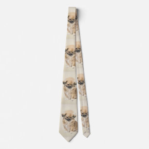 Pekingese Painting - Cute Original Dog Art Tie