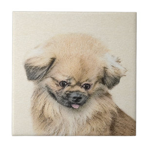 Pekingese Painting - Cute Original Dog Art Tile