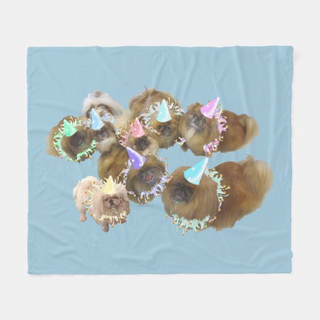 Pekingese Party Fleece Blanket (Front (Horizontal))