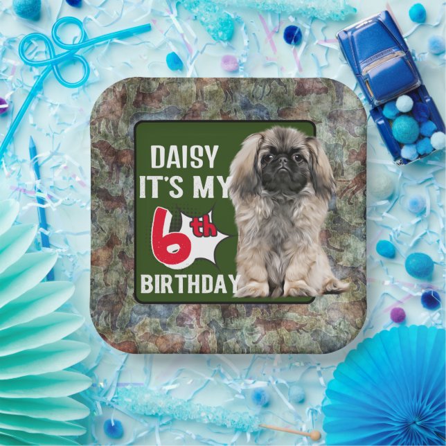 Pekingese Personalised 6th birthday party Paper Plate (Party)