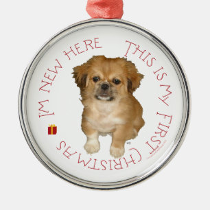 Pekingese Pup First Christmas Metal Tree Decoration
